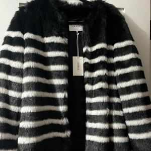Frame faux fur black and white striped coat